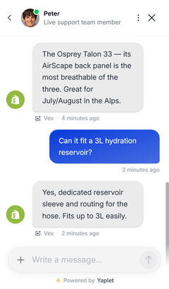 Yaplet chat widget on a customer's website